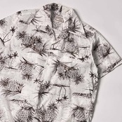 70s Maluna Hawaii マルナハワイ パイナップル アロハシャツ ハワイアンシャツ S/ホワイト×ブラウン ビンテージ