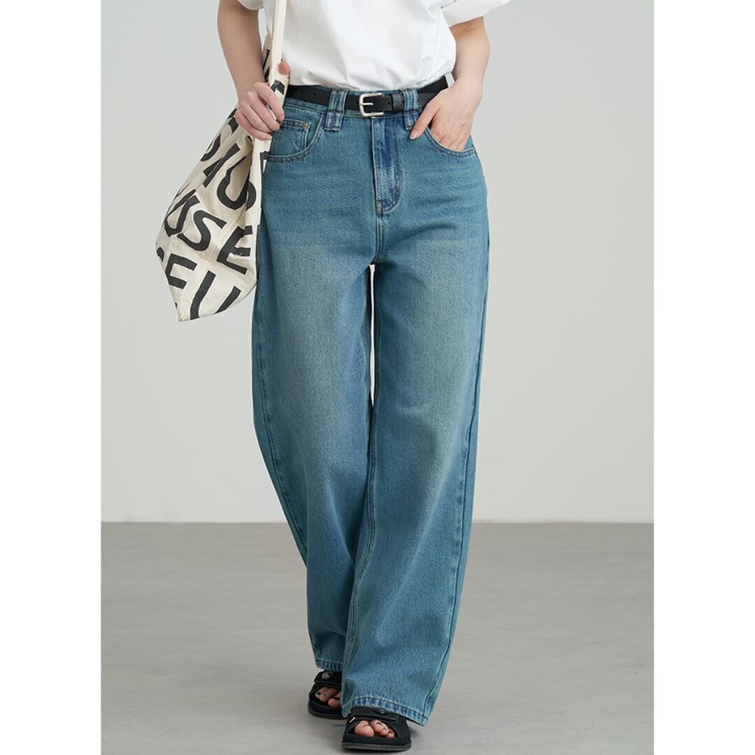 blue high waist straight jeans