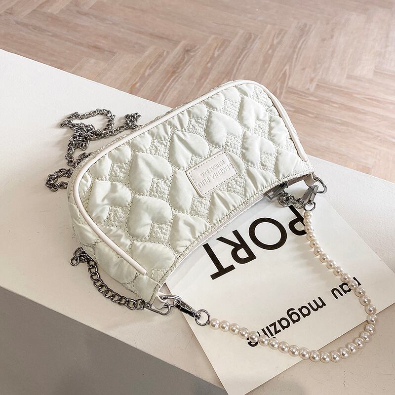 サマーレッドパールチェーン 夏物 真珠 スクウェア メッセンジャーバッグ 手作りハンドバック34564544997