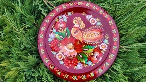 ペトリキウカ塗りのプレート （ティモシェンコ作）20cm