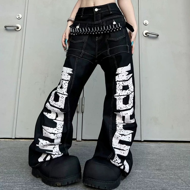 グランジビッグロゴパネルラインワイドデニムパンツ 1col R02912