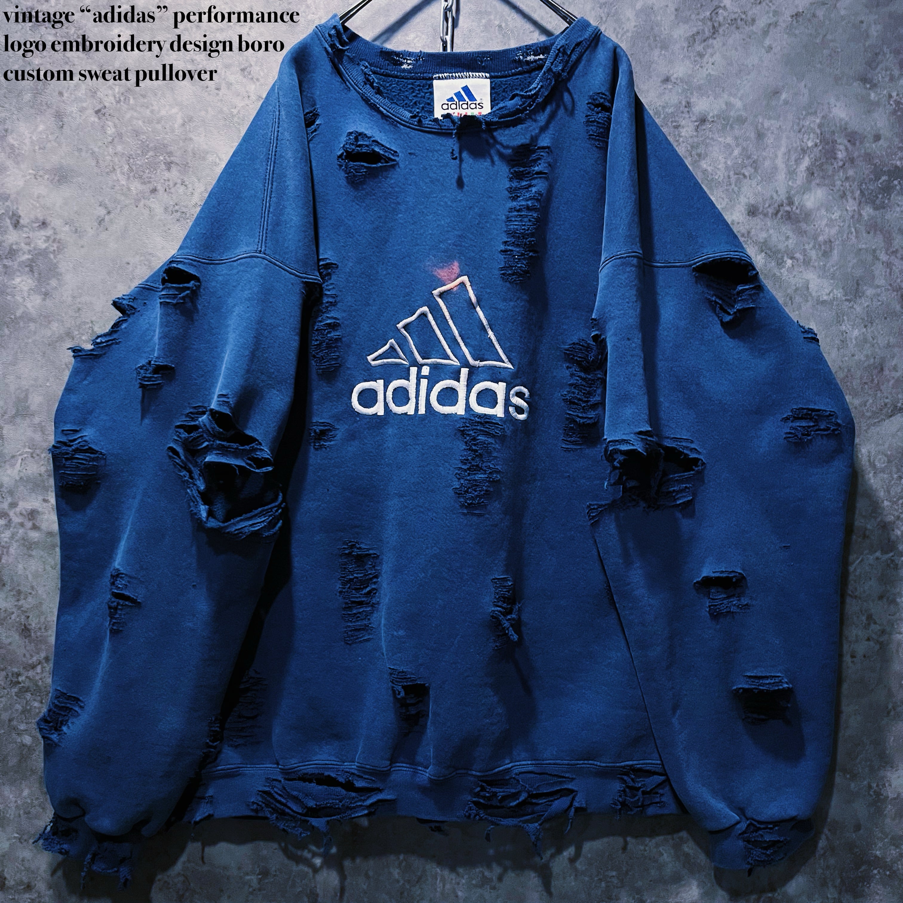 【doppio】vintage “adidas” performance logo embroidery design boro custom sweat pullover