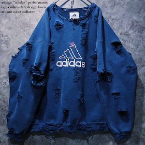 【doppio】vintage “adidas” performance logo embroidery design boro custom sweat pullover