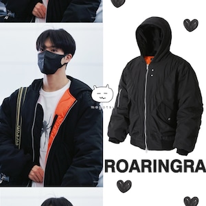 ★NCT DREAM ジェノ 着用!!【ROARINGRA】フード シャーリング MA-1 ブラック