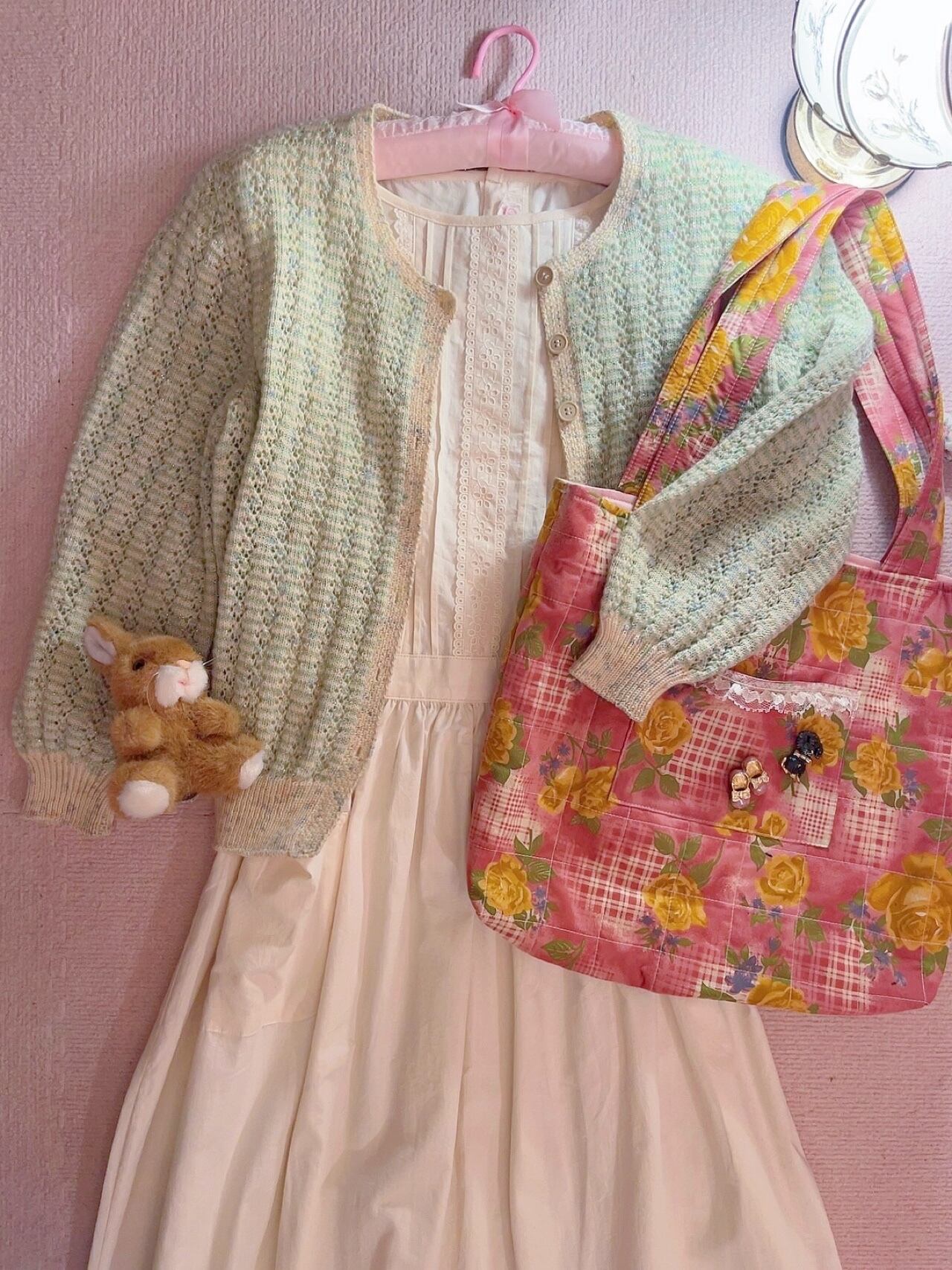 original / pink flower quilting tote bag