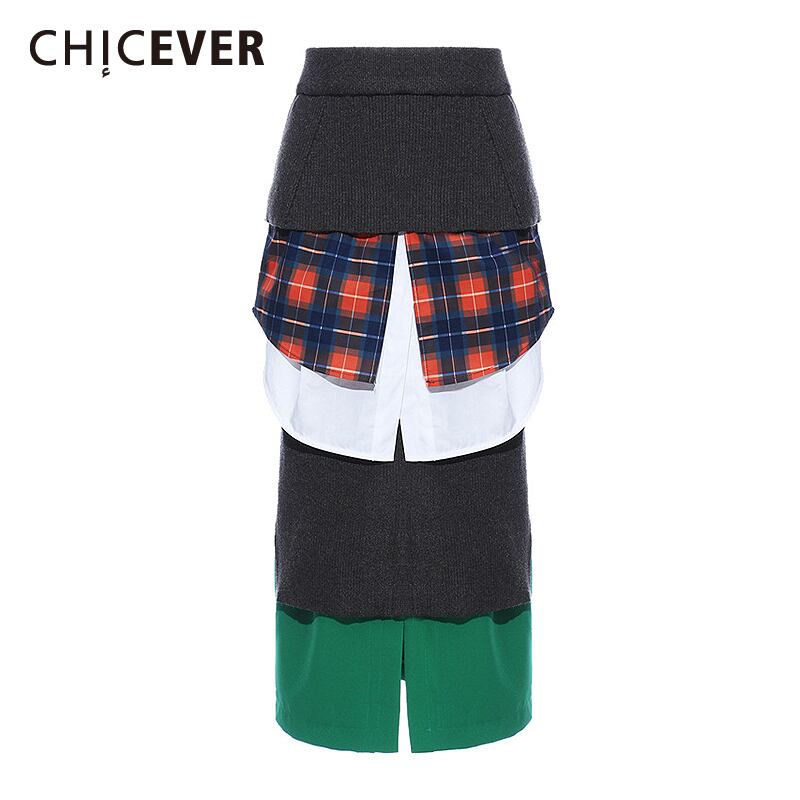 CHICEVERパッチワークチェック柄レディーススカートWastSplit Hit Color Irregular Skirts 2020 Spring Tide スプリング 春物 6base574487176664