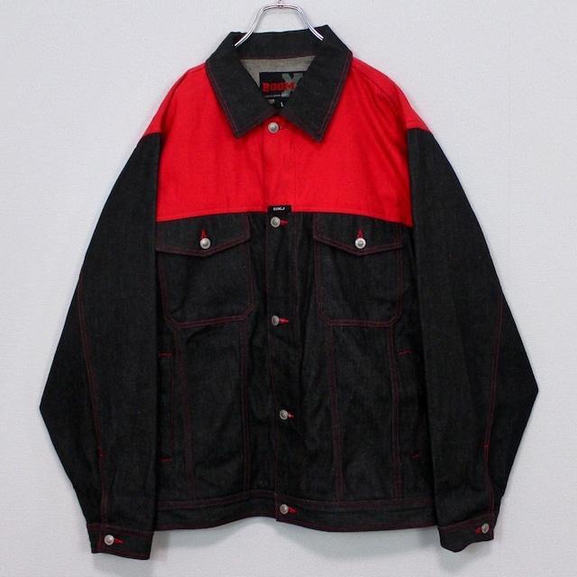 【Caka act2】Color Swiching Loose Black Denim Jacket