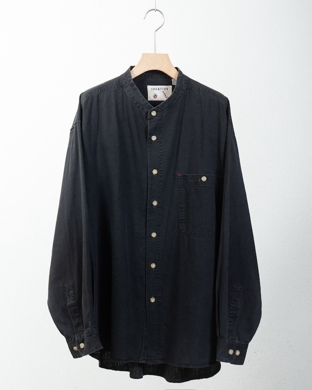 band collar linen cotton shirt