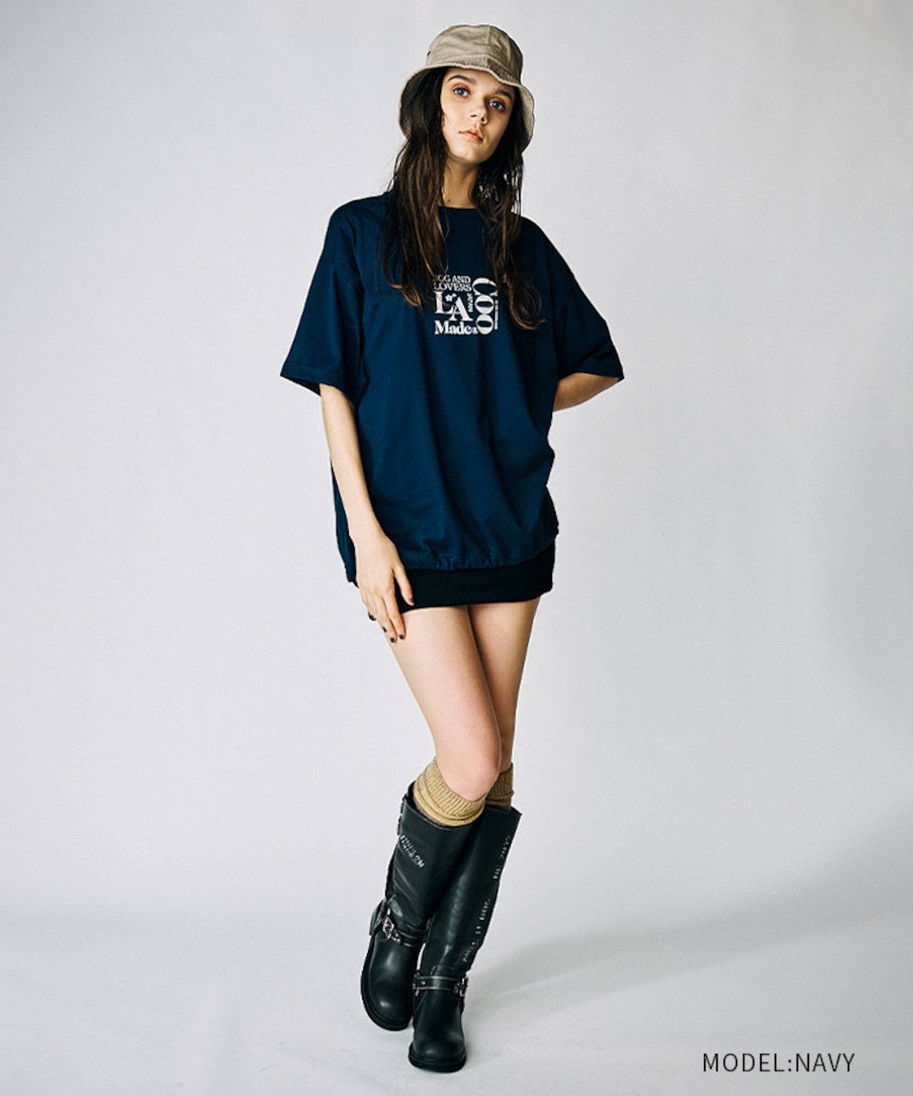 Dog & LOVERS プリントルーズTシャツ (NAVY) CQ-49012