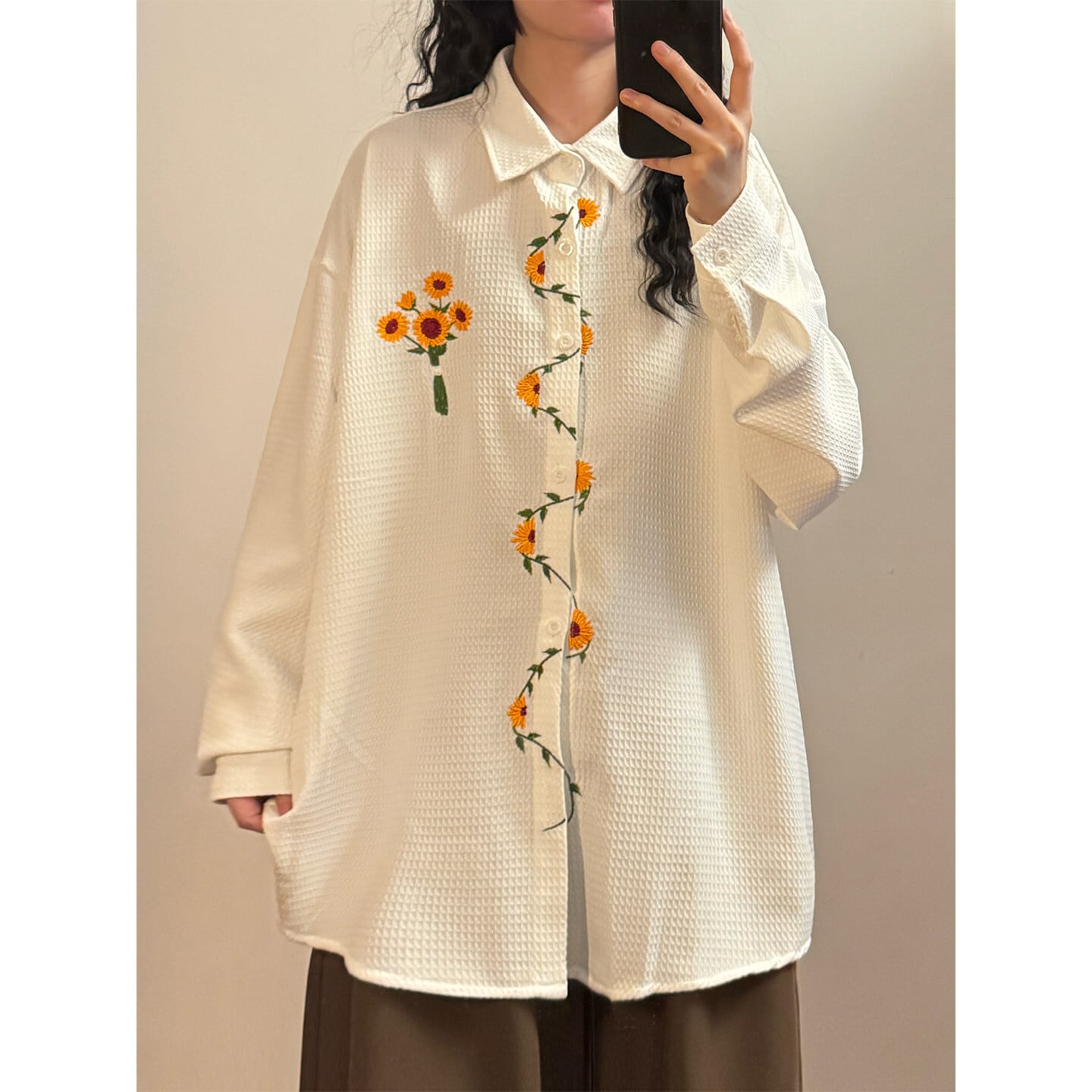 ♥向日葵刺繍シャツ！【UATONLINEシリーズ】☆シャツ☆ ユニセックス