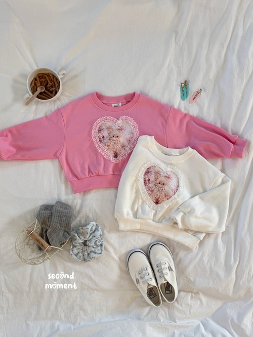 second moment［取寄］lace heart mtm 26spring 레이스하트맨투맨