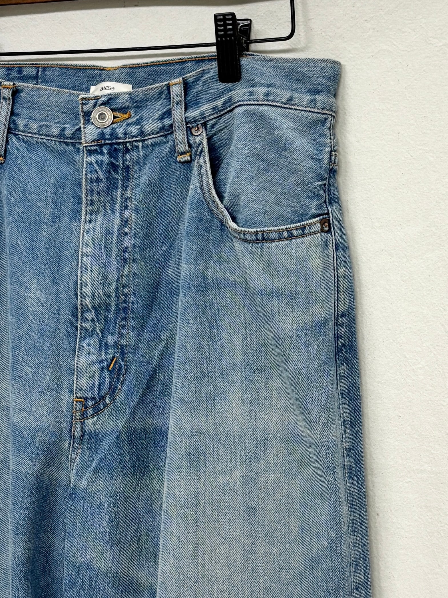 awasa / selvage light oz denim 5 pocket wide pants (INDIGO FADE