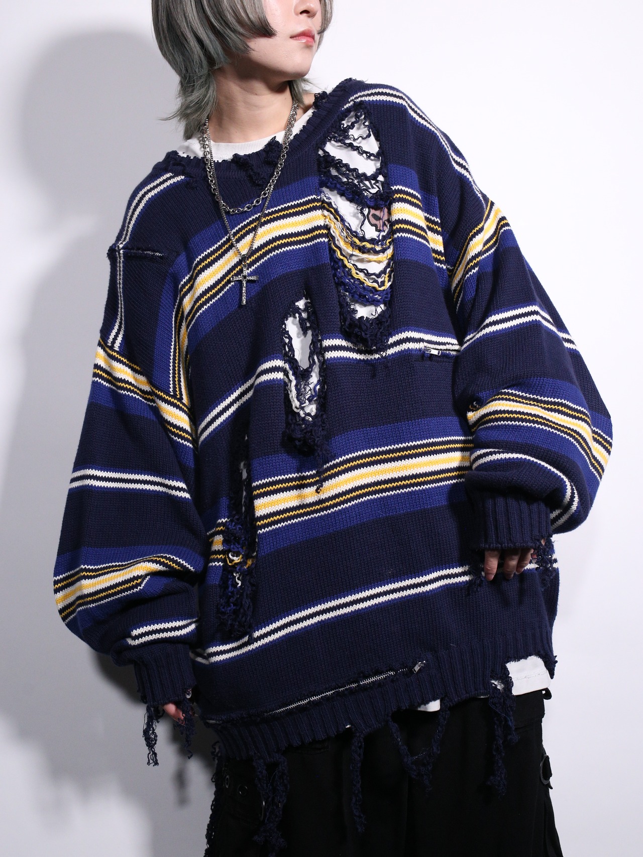 REMAKE / clash bolo × zip  border knit - 2