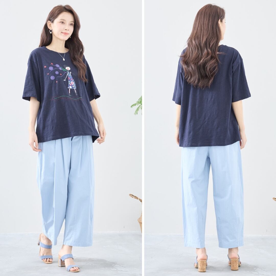 veritecoeurコットン ガウチョパンツ くすみブルー ゆったり veritecoeurコットン ガウチョパンツ くすみブルー ゆったり