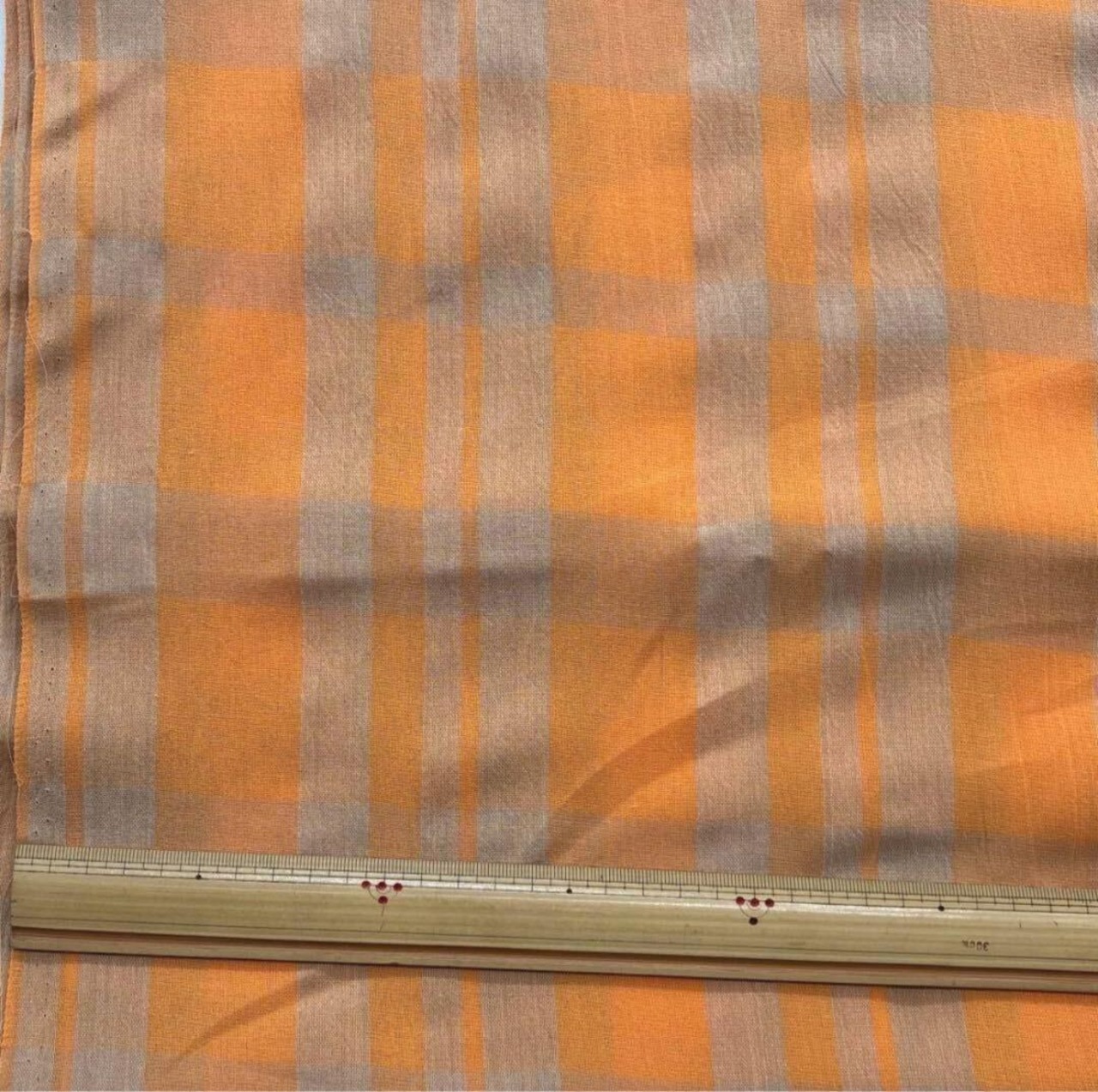 ★TC335◆2ｍ◆綿100％訳あり◆薄手先染め平織り生地◆チェック◆オレンジ系