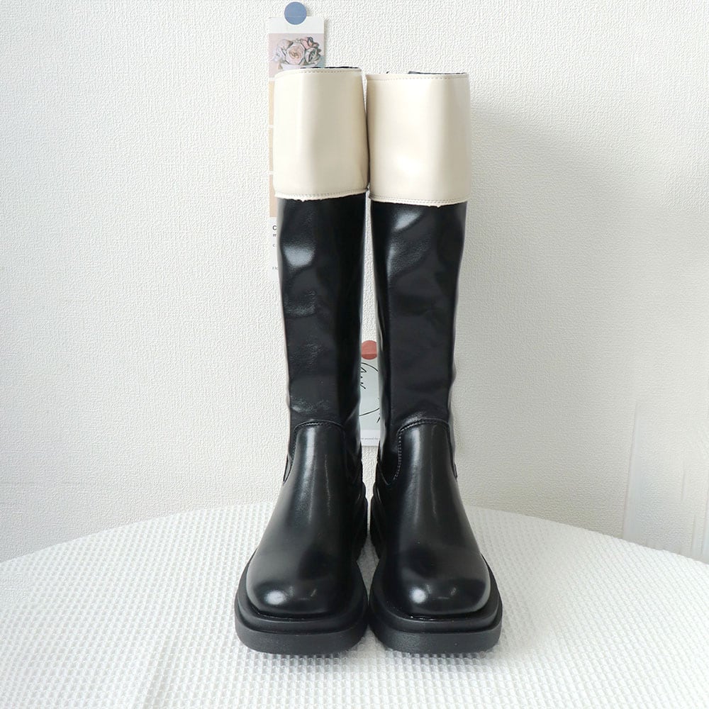 ジョッキーブーツ レディース 秋冬 韓国 厚底 PUレザー ロングブーツ 大人 きれいめ シンプル 通勤 太ヒール 歩きやすい 履きやすい 大人可愛い 大人女子