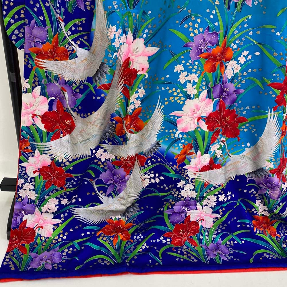 本振袖 引き振袖 正絹 水色 ブルー 桜 ピンク 花柄 古典 刺繍 結婚式 