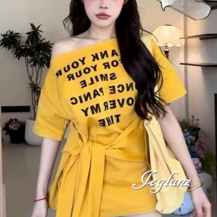 3色 レタリング 半袖 Tシャツ ロゴ ロンT ワンショル 共ベルト(MC868)β