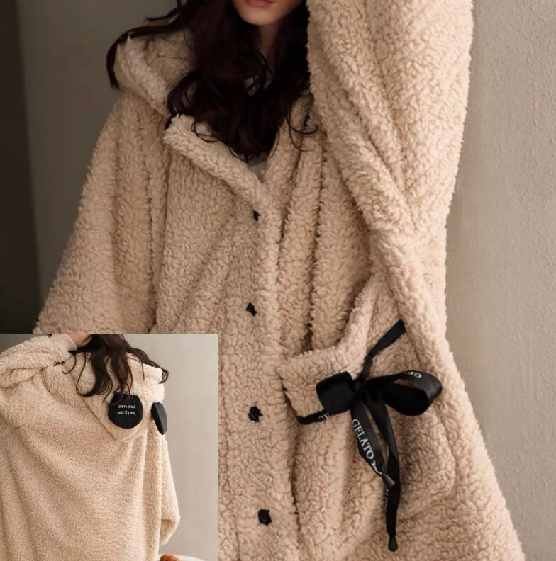 【3size】Warm bear  design hood  Big silhouette roomwear p178