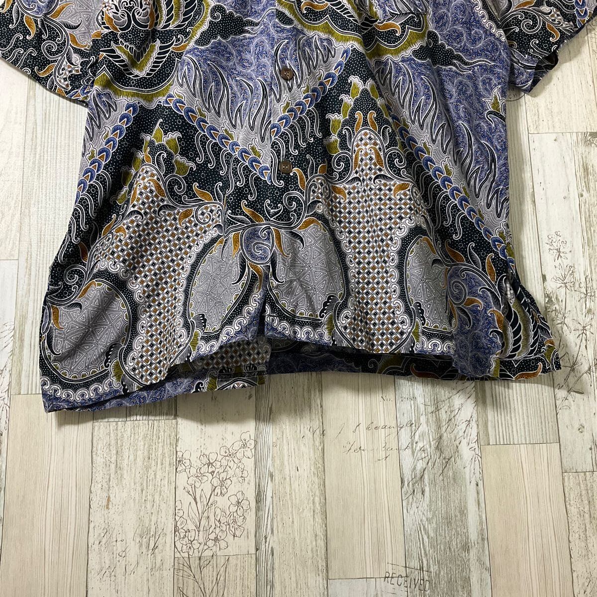 柄シャツ メンズ 半袖 M 青 古着 総柄 和柄 ペイズリー柄 柄シャツ メンズ 半袖 M 青 古着 総柄 和柄 ペイズリー柄