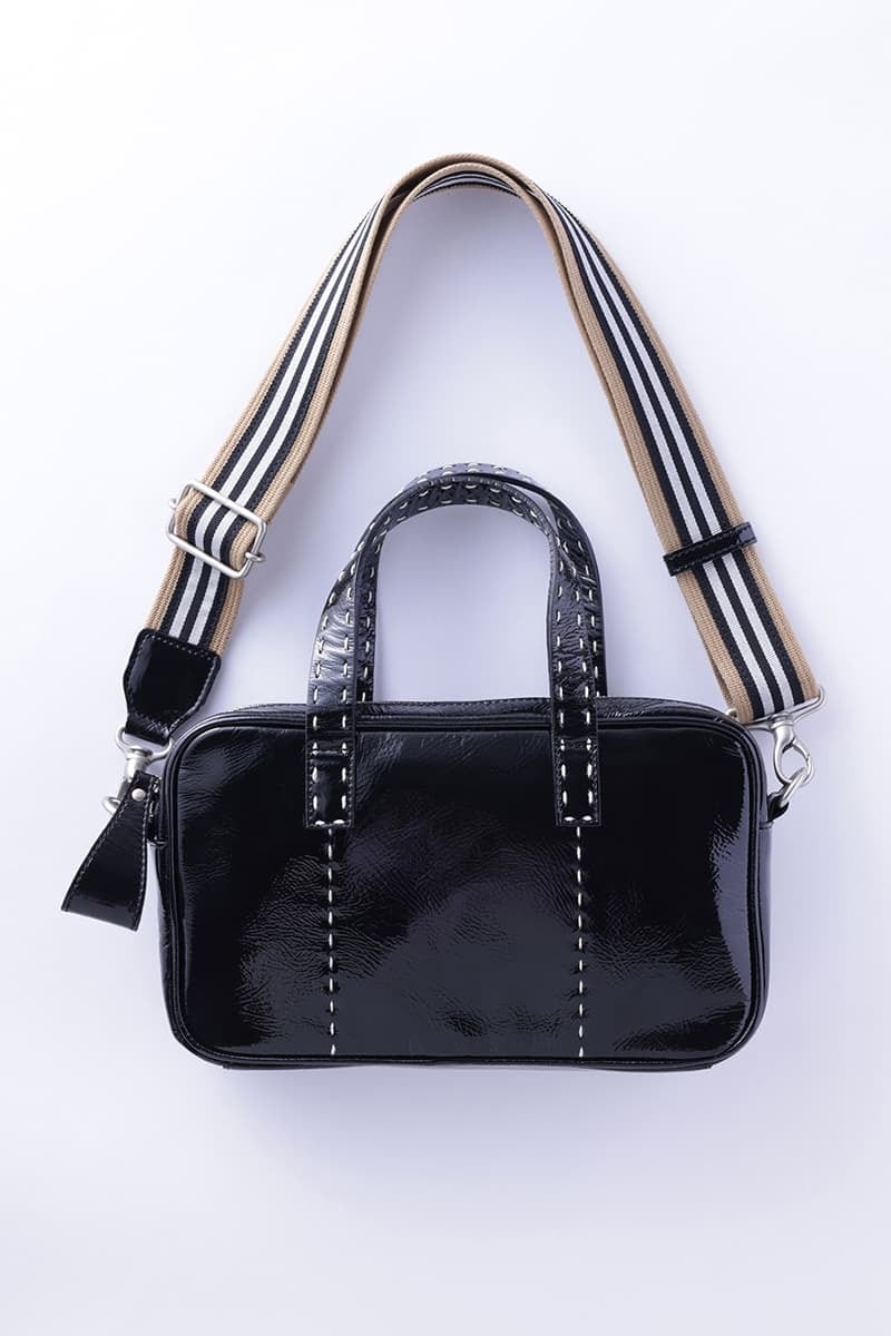 DEUX MILLE エナメル・2ウェイ ミニボストンバッグ ブラック