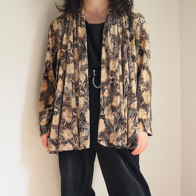 "over size" flower pattern "velours" design cardigan