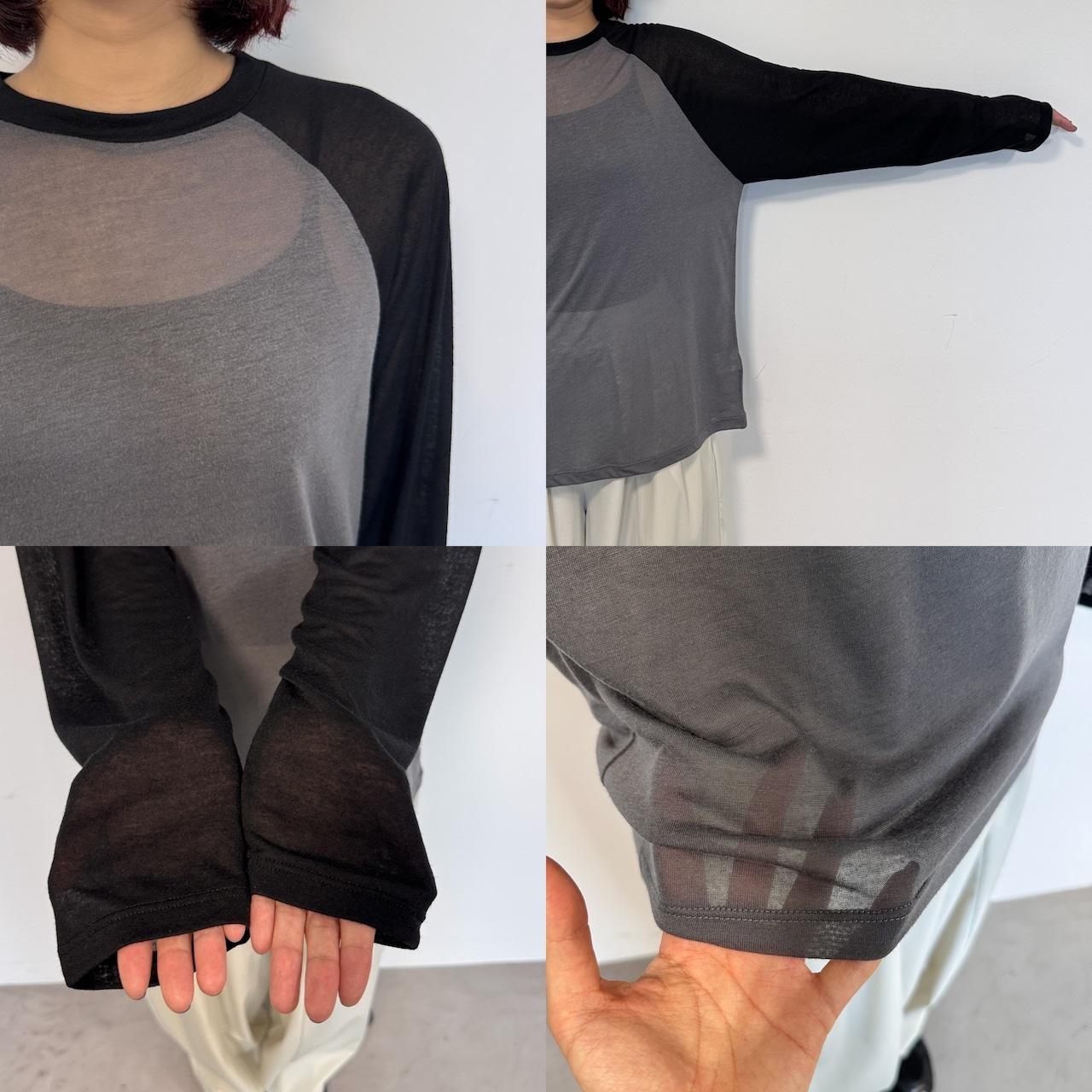 シアーラグランルーズロンTee/ブラック×チャコール