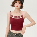トップス キャミソール カットソー パッド付き ブラトップ 袖あり ノースリーブ リボン ショート丈 タイト ストラップ デコルテ スリム ストレート 伸縮性 きれいめ シンプル カジュアル 大人 おしゃれ お洒落 大人可愛い 大人女子 こなれ感  無地 春 夏 10代 20代 30代 40代 レディース 女性用 オフィス OL 通勤 学生 通学 デート お出かけ お泊まり 休日 アウトドア 旅行 着回し 普段使い S M L レッド