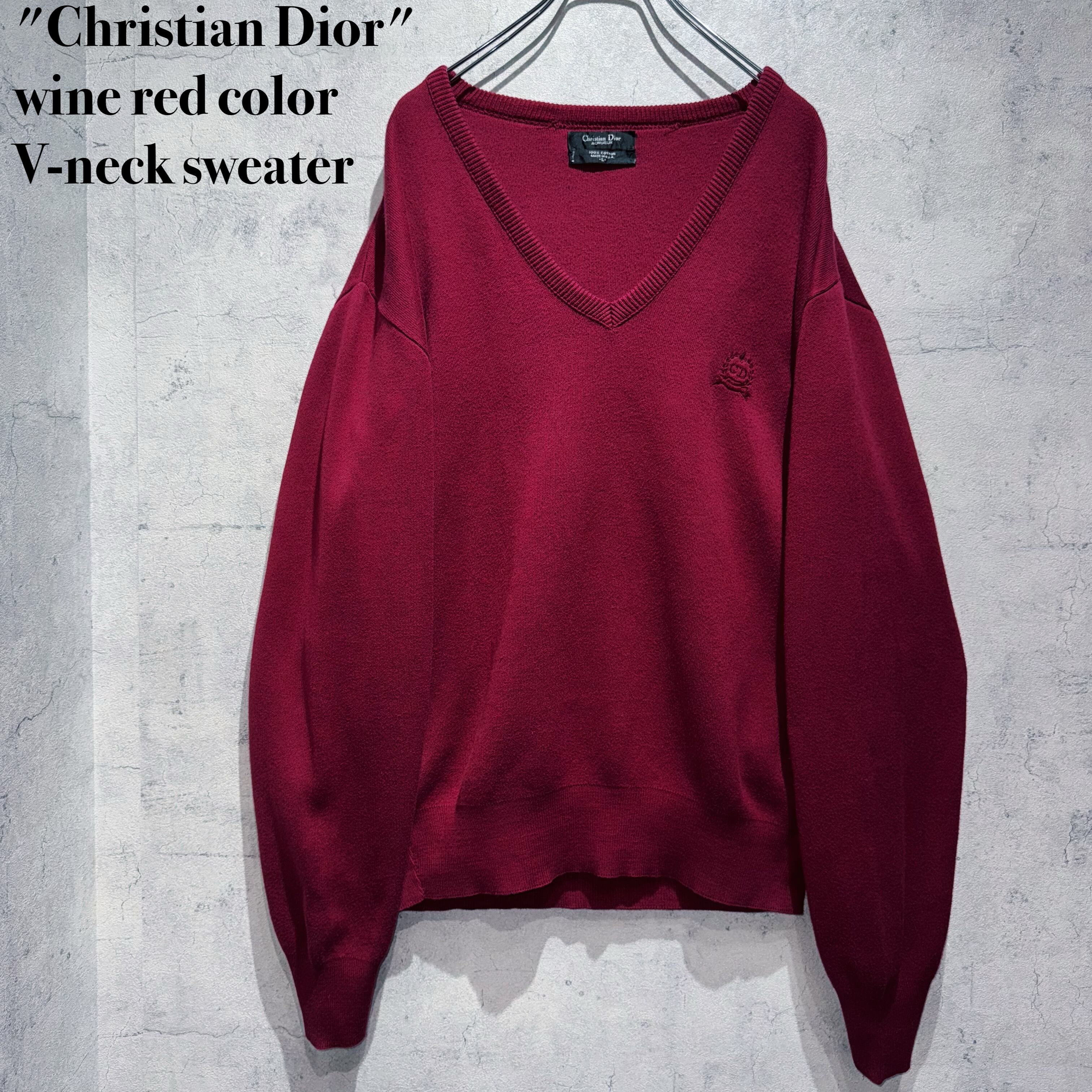 "Christian Dior"wine red color V-neck sweater