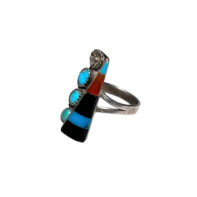 navajo silver onyx & turquoise inlay ring