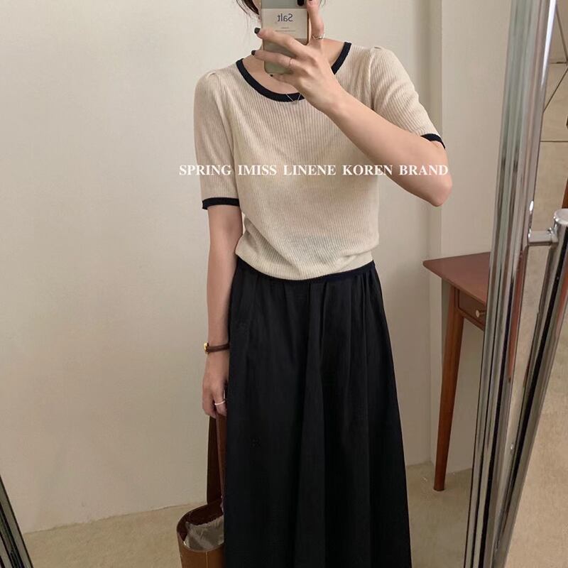 薄手セーター Tシャツ レディースサマールーズラウンドネックプルオーバー トップス 夏物 Oネック ビッグFスモールZ韓国95464707291