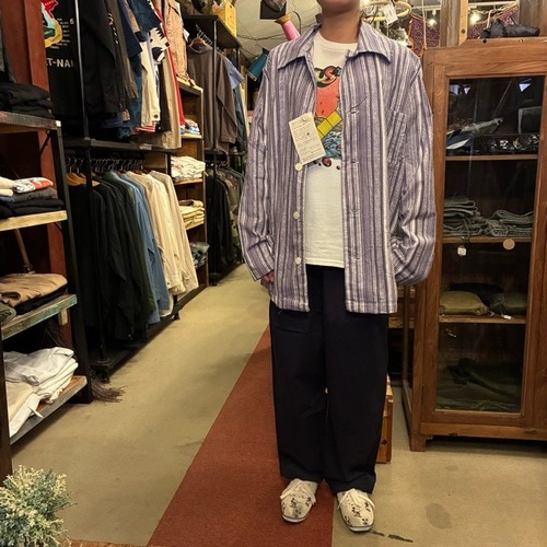 Poland Sleeping suit  Stripe L/S Purple　ポーランド　スリーピングスーツ　パープル　ロングスリーブ　ブルー　60年代　70年代　デッドストック　ミリタリー　パジャマ　セットアップ　シャツ　パンツ