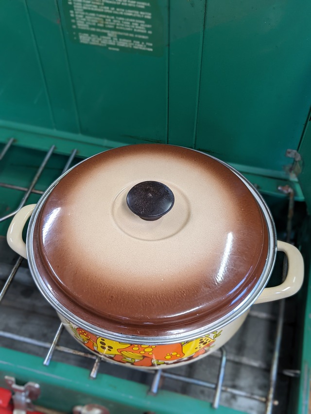 Vintage Enamel Pot Mushroom Pattern 70's ビンテージ ホーロー鍋 ポット 両手鍋 ホーロー キャンプ
