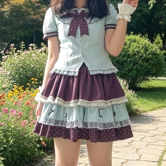 チョコミントティアードセーラー服セットアップ