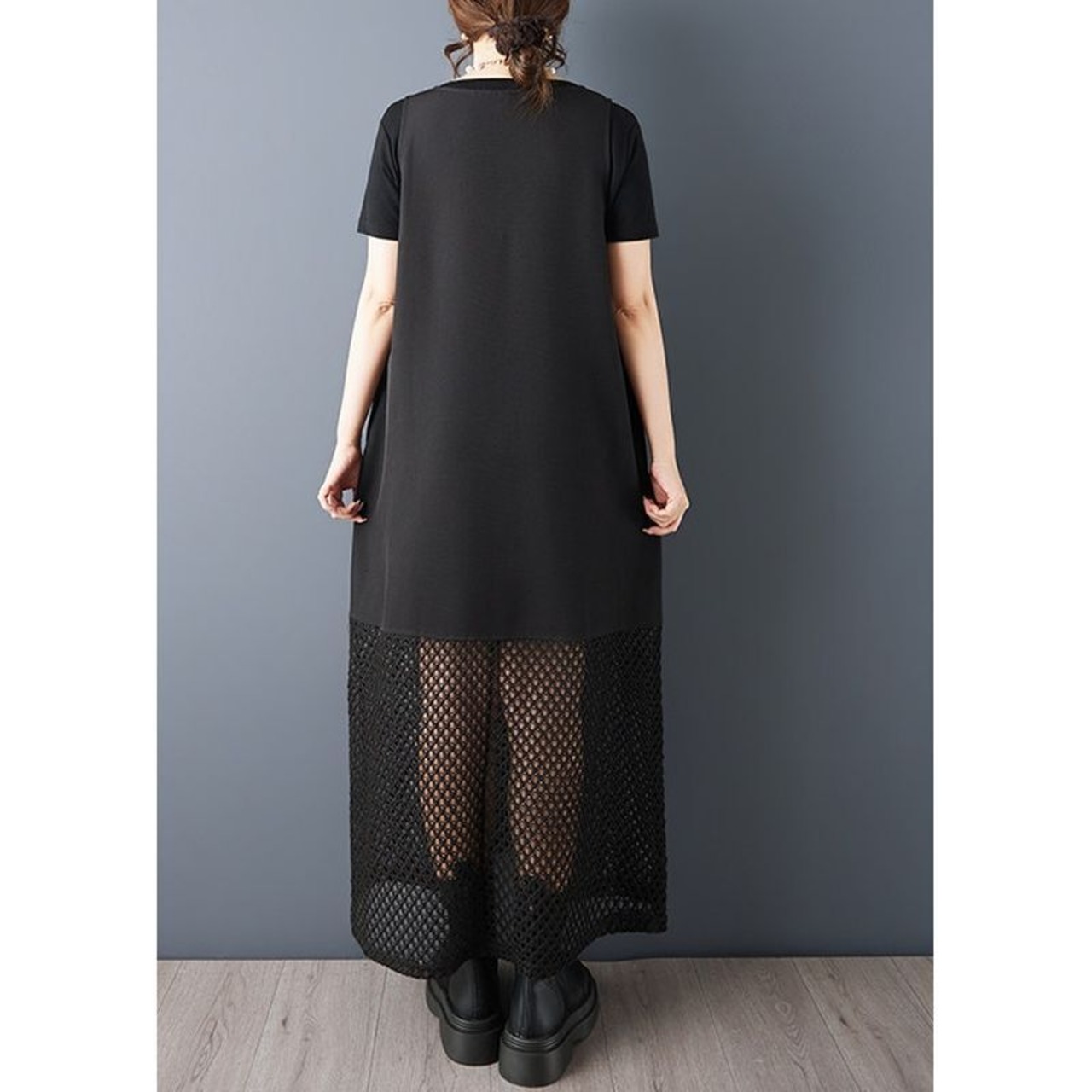 メッシュ切替 ノースリーブ ワンピース  30082