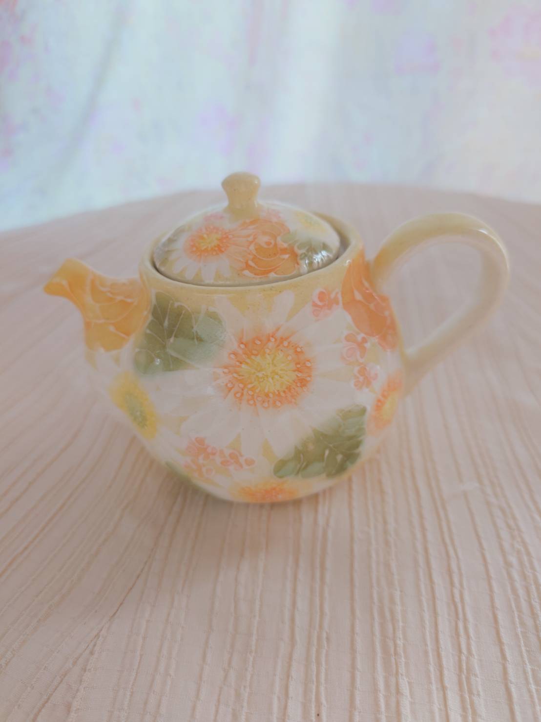 工房ゆずりは プチポット1個・湯呑2個セット 鮮やかな黄色に白い花が