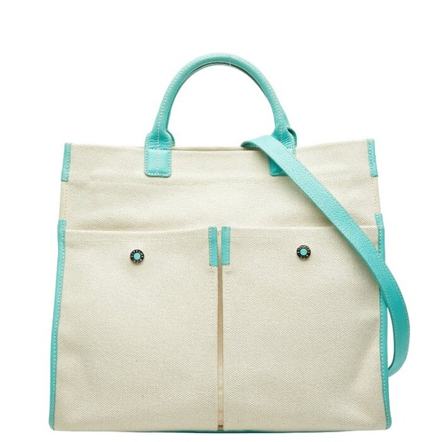 ティファニー ハンドバッグ ショルダーバッグ 2WAY ホワイト ティファニーブルー キャンバス レザー レディース TIFFANY&Co. 【中古】