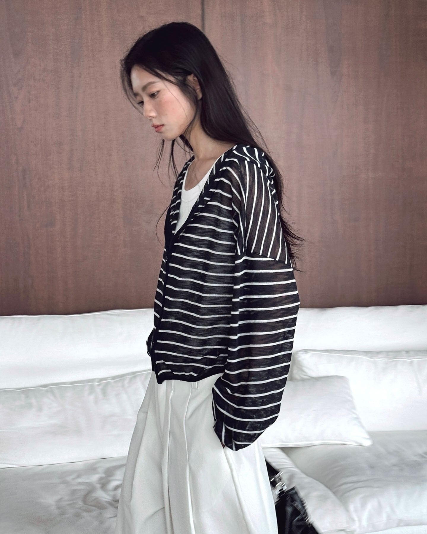 Sheer Border Knit Hoodie