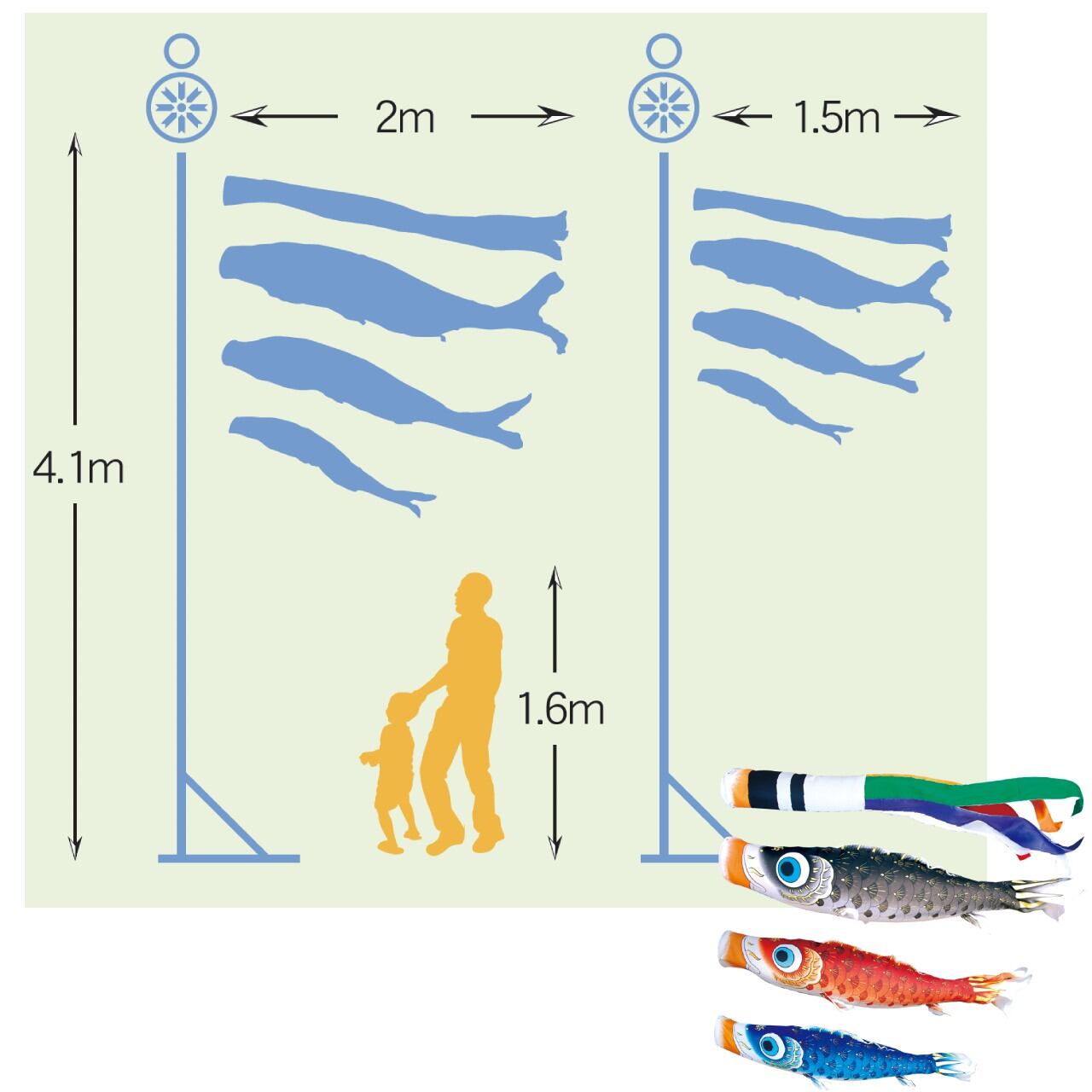 夢はるか庭園スタンドセット　２M６点セット（徳永鯉のぼり）