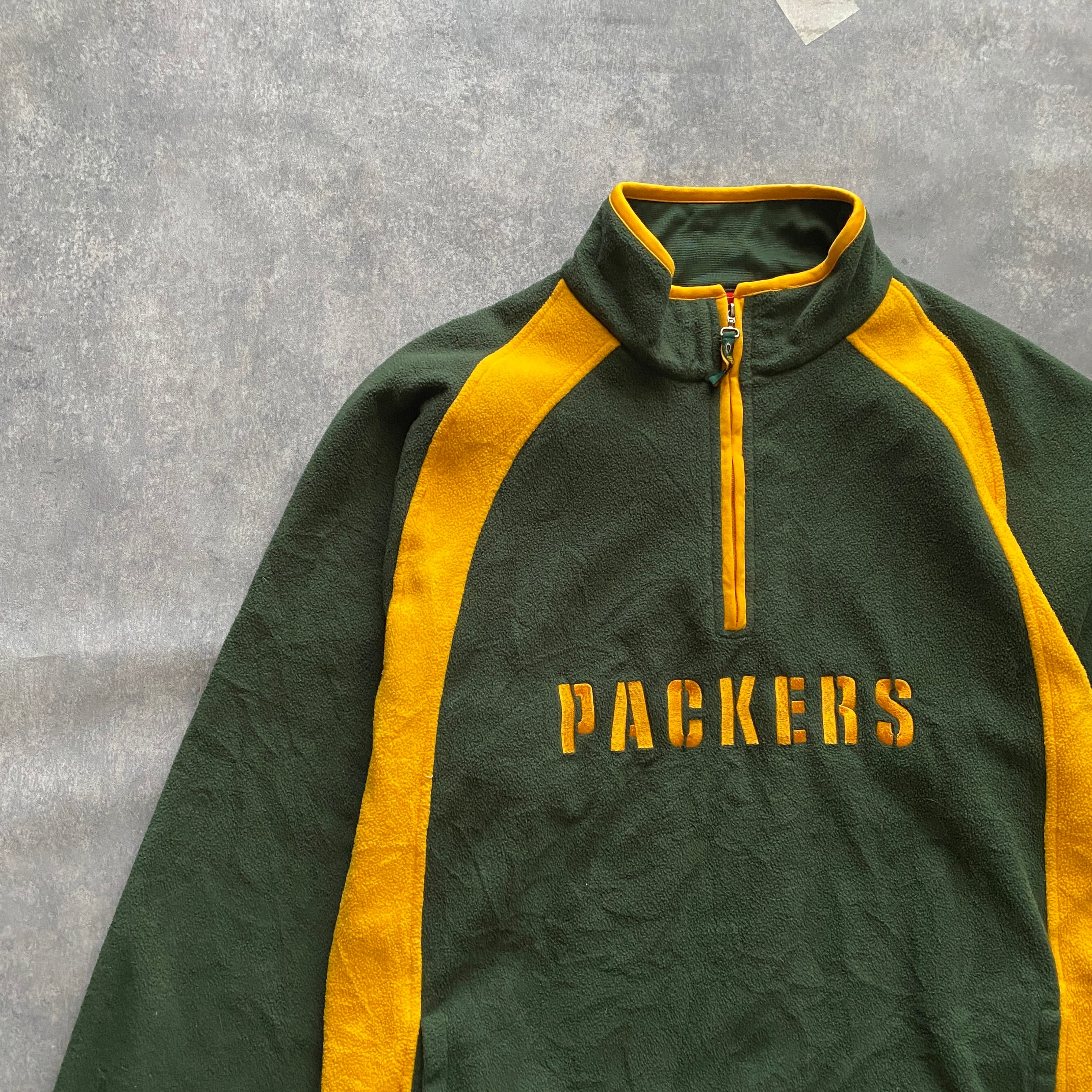 90’s NFL グリーンベイパッカーズ 刺繍ロゴ ハーフジップ グリーン フリース