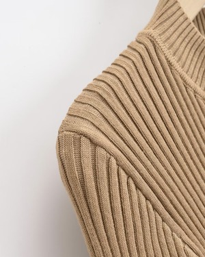 Vデザインリブニットロングワンピース 5color A0702