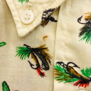 VINTAGE lure print pullover button-down shirt