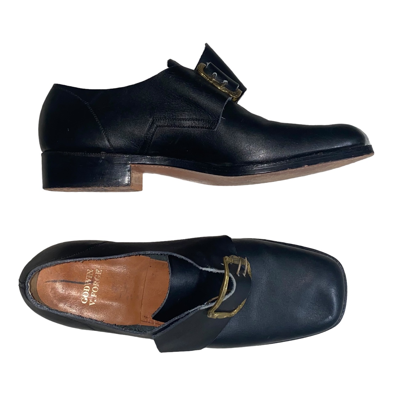 unknown vintage black leather buckle shoes
