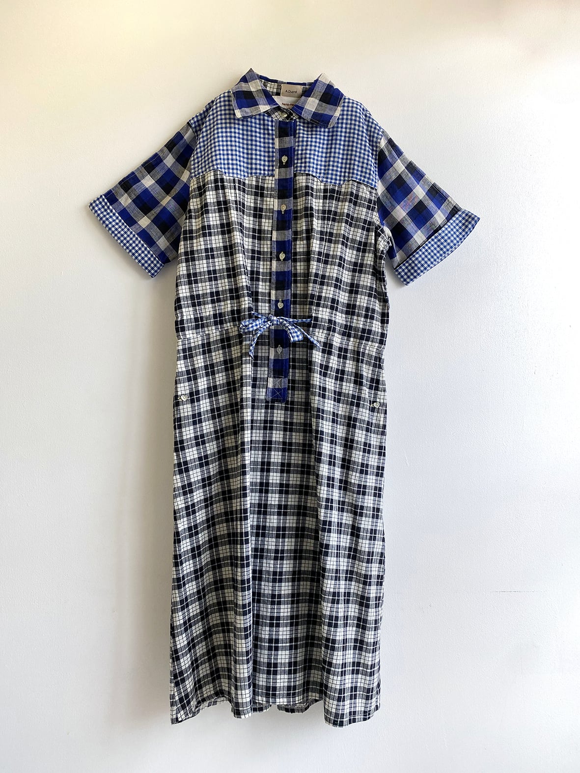 Like a vintage dress "blue & black check"khadi cotton
