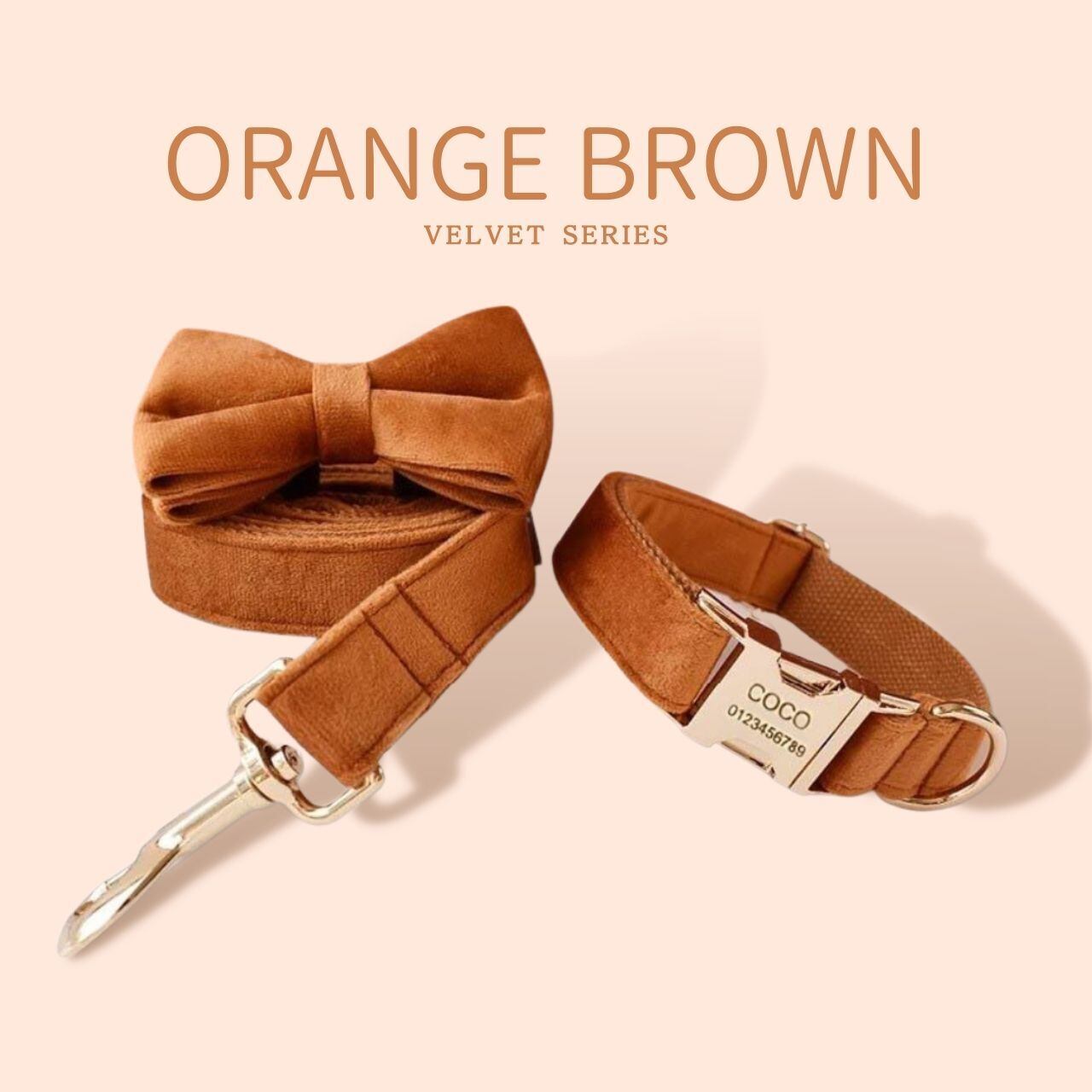 ベルベット オレンジブラウン 迷子札付犬の首輪 リボン Amy Grand エイミーグランド
