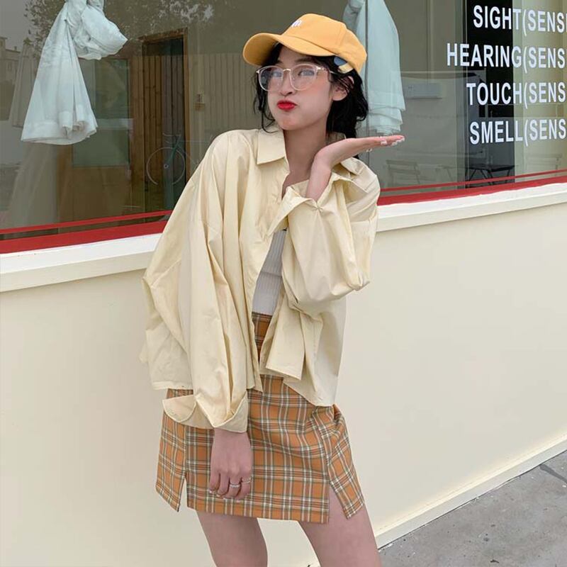 ホワイトシャツ スプリングスタイルルーズ薄手 ロング 春物 萌量不足22542503793