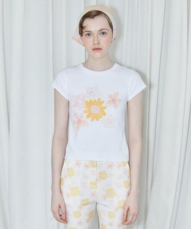 [SINOON] FLOWER CAP SLEEVE T-SHIRT (YELLOW)