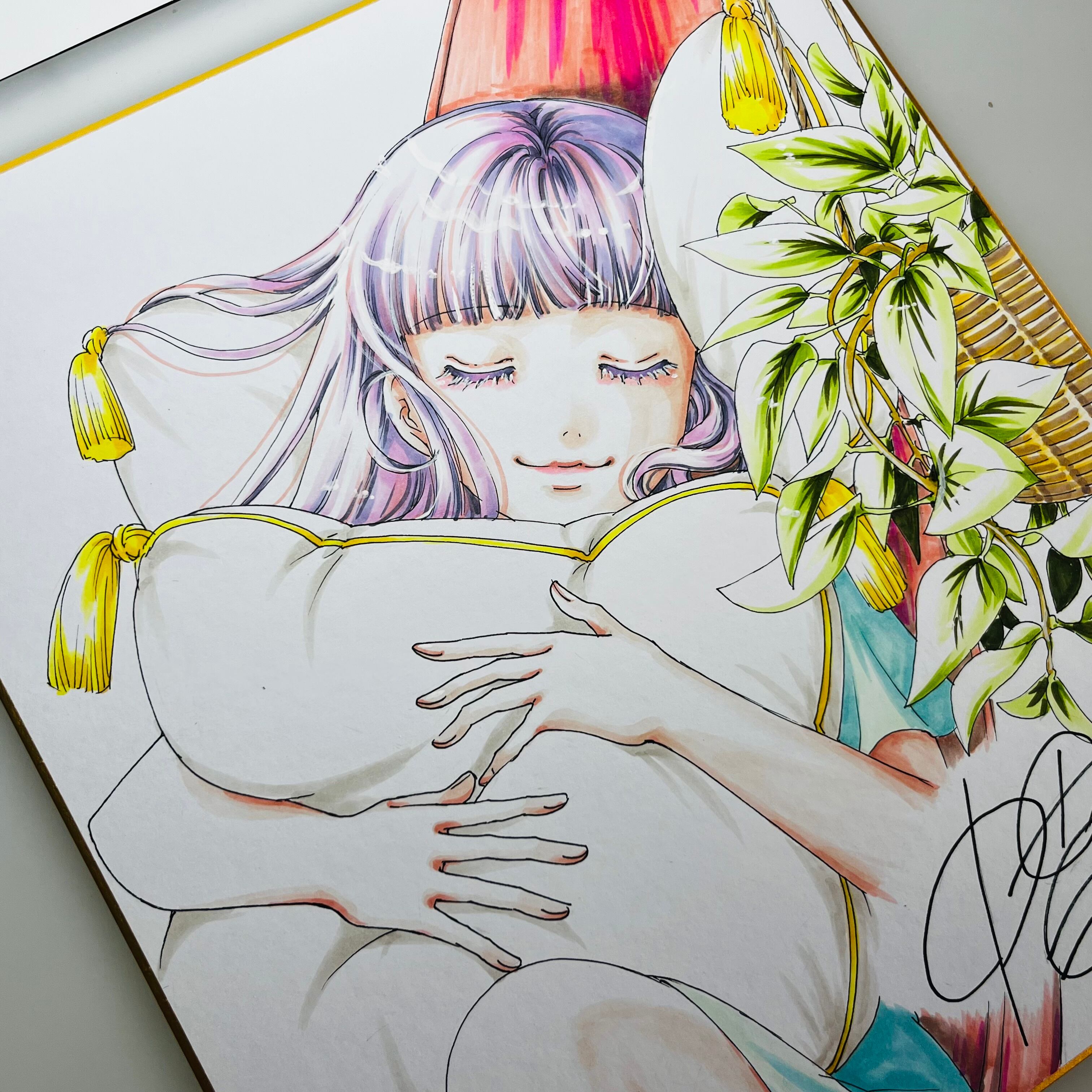 直筆イラスト色紙 麦子（昼寝） | 中貫えりSHOP