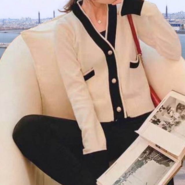 Vネックバイカラーカーディガン　JC0187