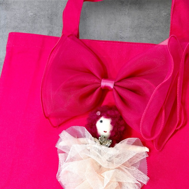 CLOSE SALE★　bg0321【A4対応】キャンバストートM：マゼンタ《ドール＆ビジュー》